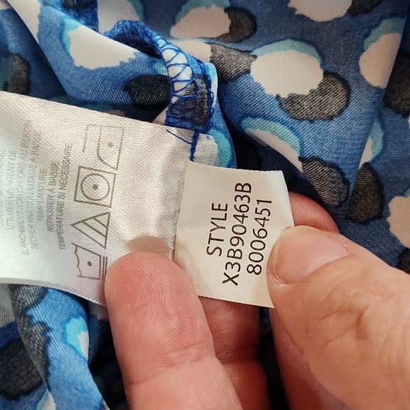 Ellen Tracy Peasant Blouse Size 1X 3/4 Sleeve Bohemian Lightweight Blue & White - Picture 14 of 15